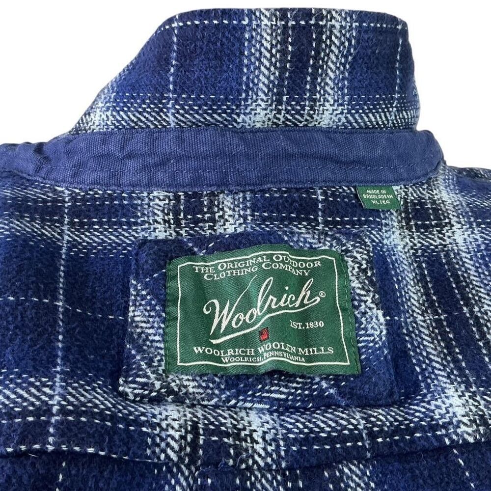 Woolrich Brawny Flannel Shirt Men XL Blue Plaid Button Long Sleeve Shacket - Picture 8 of 11